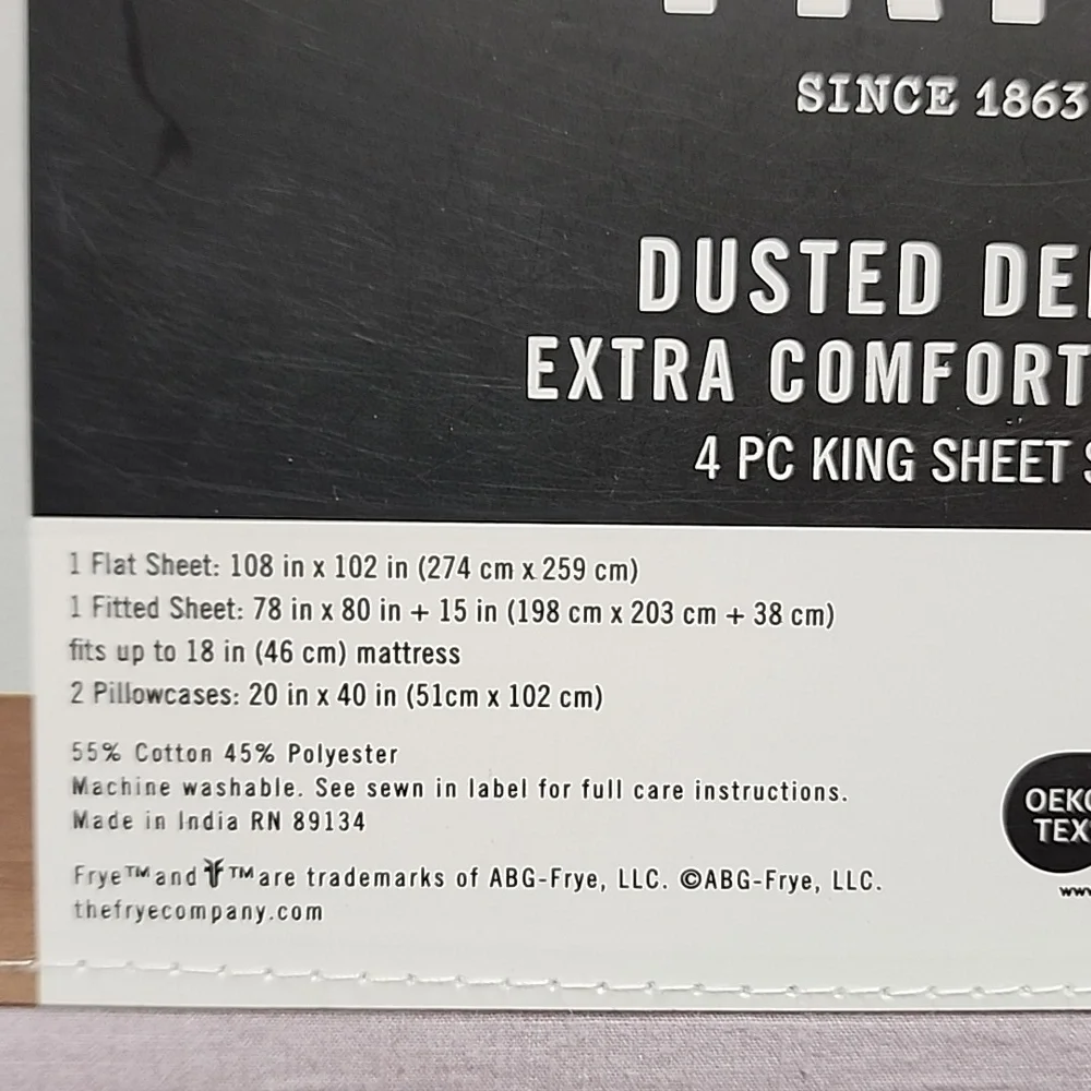 Frye Dusted Denim Extra Comfort Blend 4 Piece King Sheet Set In Soft Pink - New